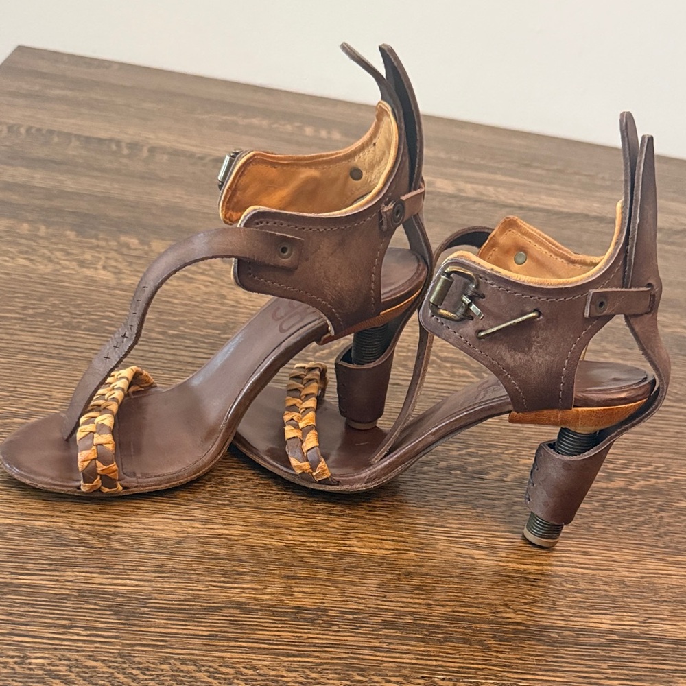 AS 98 brown leather heels metal heel